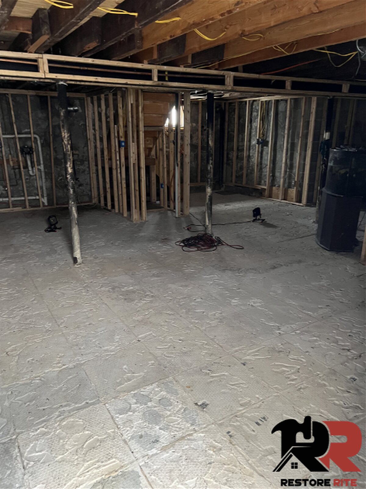 Containment barriers in place during an active mold remediation project