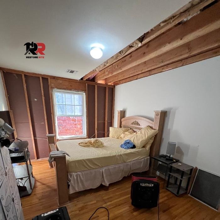 Basement flood cleanup with standing water pumped out at a home in NY