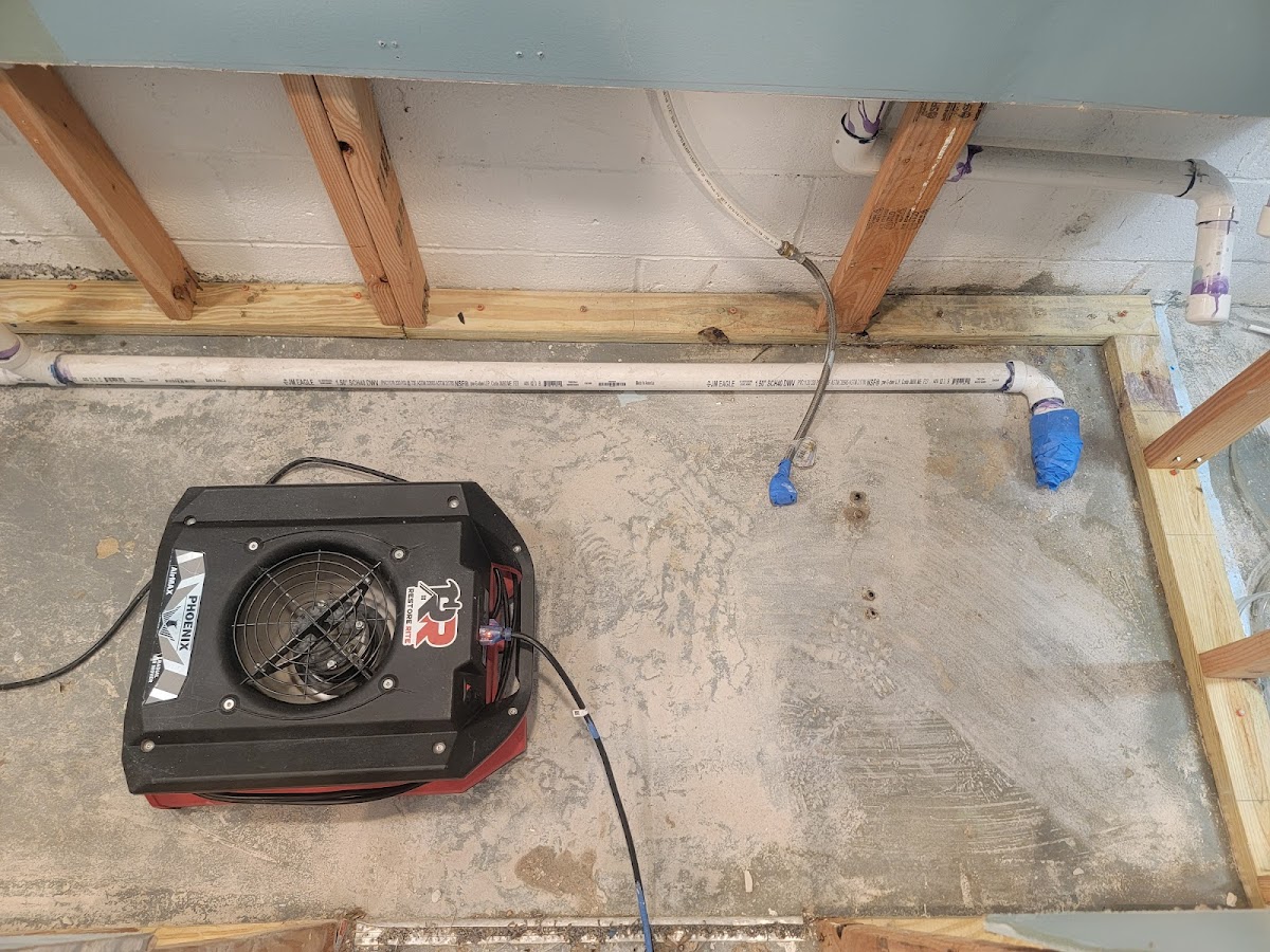 Drying equipment and dehumidifiers deployed during a large water damage project